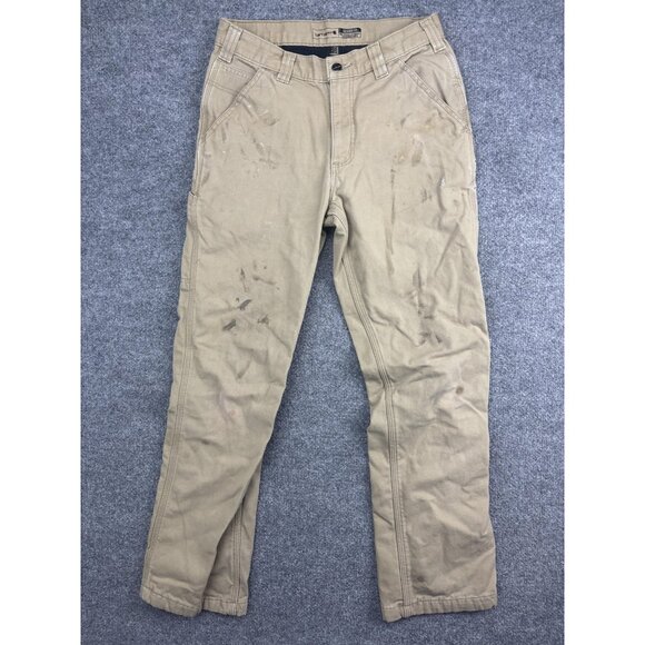 Carhartt Pants Mens 34x32 Tan Rugged Flex Relaxed Fit Canvas Double Front Work - Picture 1 of 10